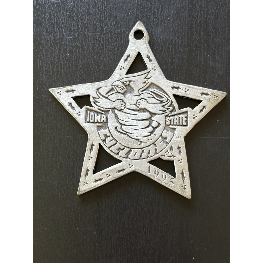 Vintage Iowa State University Holiday Ornament Star Pewter Metal 1995 Hanging
